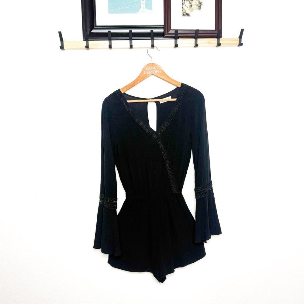 Hollister Women’s Black Boho Bell Sleeve Romper - Size M - Flowy & Feminine